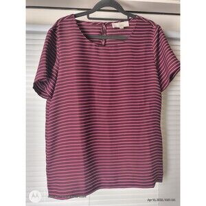 Ann Taylor LOFT  Women's Striped Short Sleeve Shirt maroon, and pink Medium